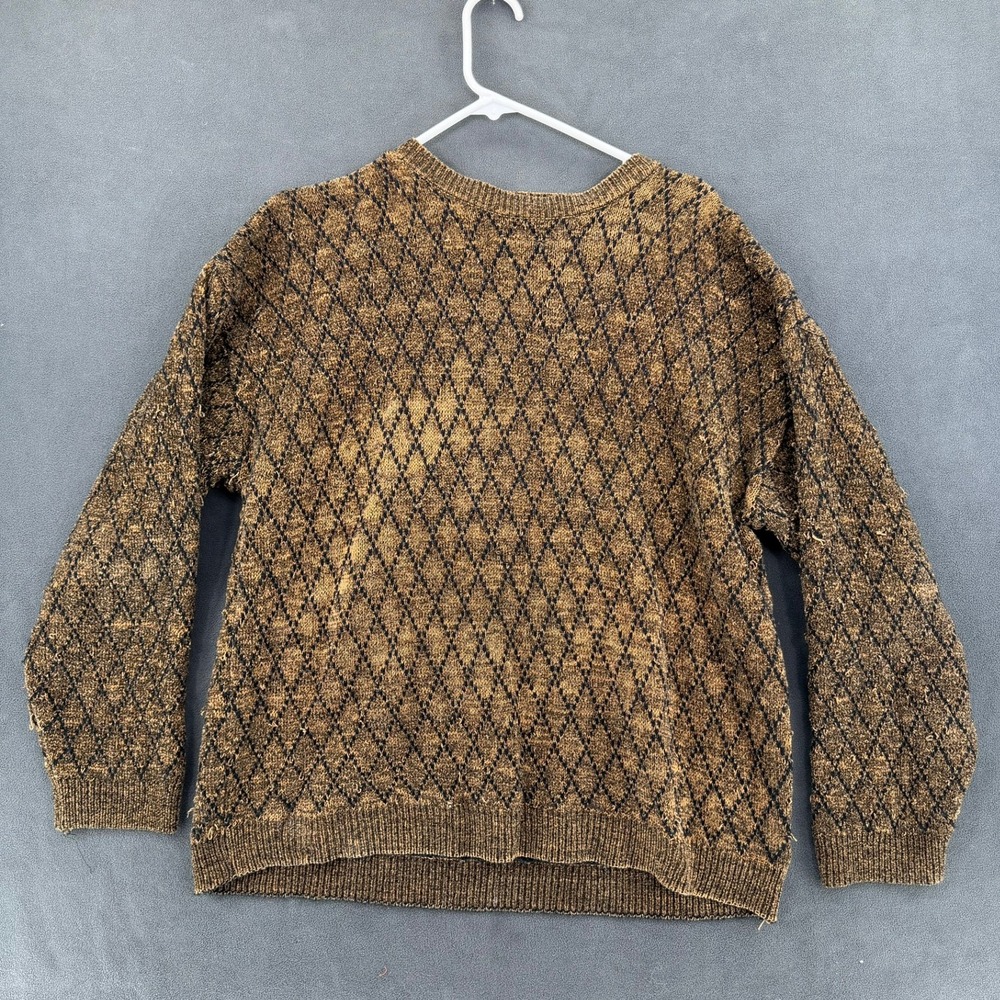 Vintage 90s Knightsbridge Diamond Knit Sweater Brown Black Crewneck Mens Large